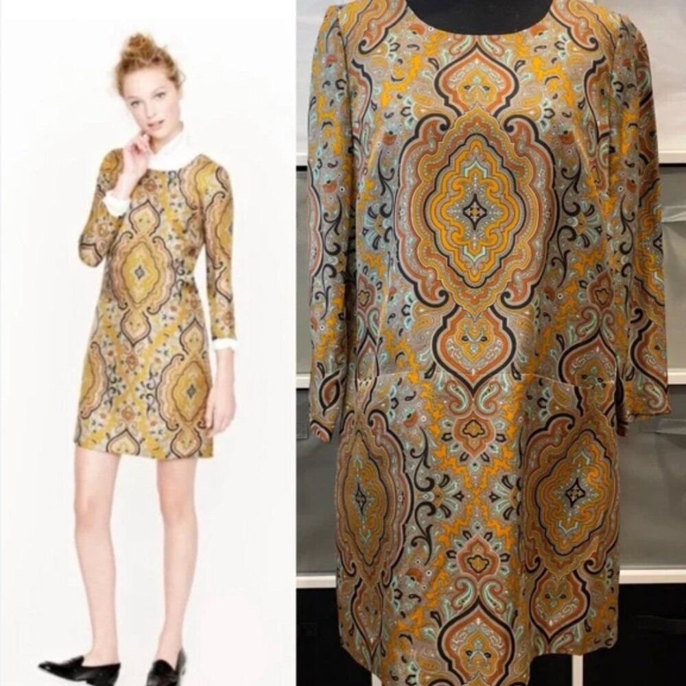 J. Crew Yellow Mustard Paisley Shift Dress